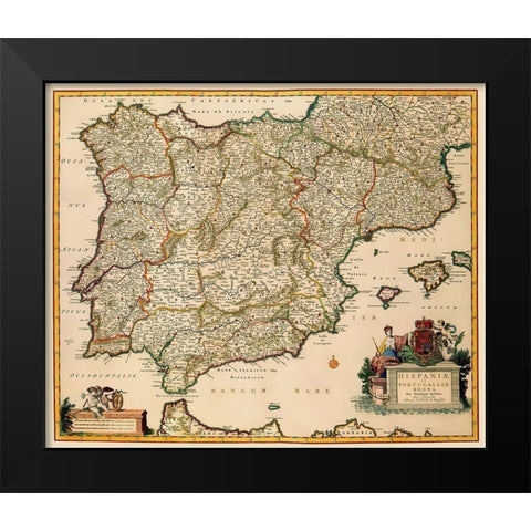 Spain Portugal - Visscher 1681 Black Modern Wood Framed Art Print by Visscher