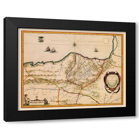 Europe Spain France Coast - Blaeu 1662 Black Modern Wood Framed Art Print with Double Matting by Blaeu