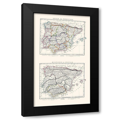 Spain Portugal - Arrowsmith 1828 Black Modern Wood Framed Art Print with Double Matting by Arrowsmith