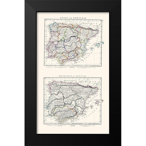 Spain Portugal - Arrowsmith 1828 Black Modern Wood Framed Art Print by Arrowsmith