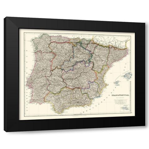 Spain Portugal - Arrowsmith 1832 Black Modern Wood Framed Art Print with Double Matting by Arrowsmith