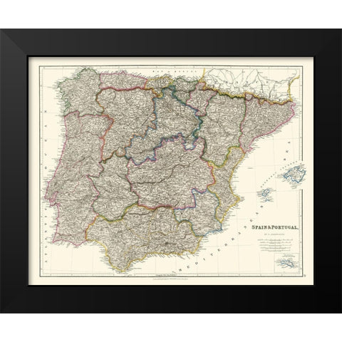 Spain Portugal - Arrowsmith 1832 Black Modern Wood Framed Art Print by Arrowsmith