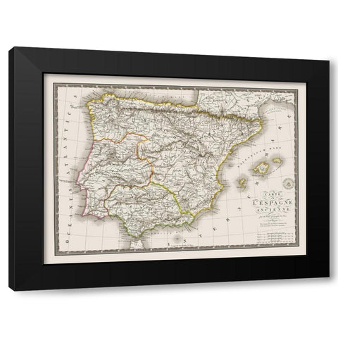 Spain Portugal - Brue 1827 Black Modern Wood Framed Art Print with Double Matting by Brue