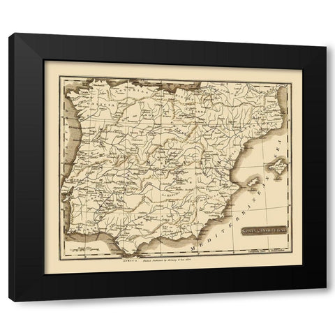 Spain Portugal - Carey 1820 Black Modern Wood Framed Art Print by Carey