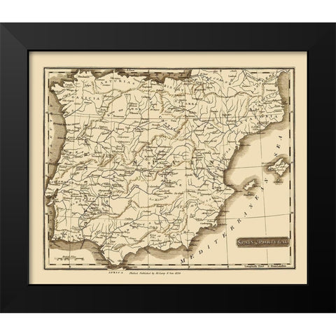 Spain Portugal - Carey 1820 Black Modern Wood Framed Art Print by Carey