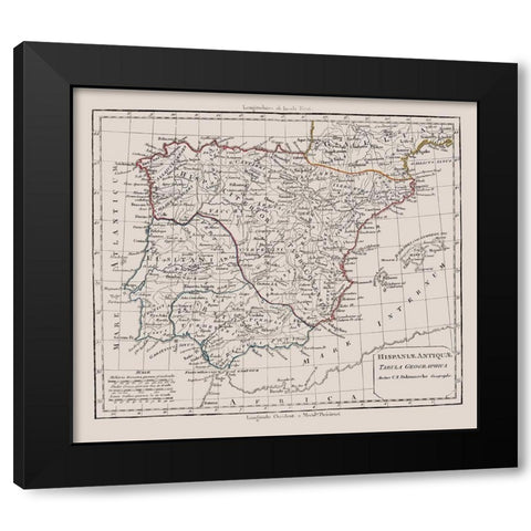 Spain Portugal - Delamarche 1790 Black Modern Wood Framed Art Print by Delamarche
