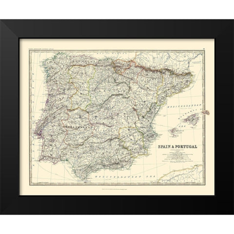 Spain Portugal - Blackwood 1861 Black Modern Wood Framed Art Print by Blackwood