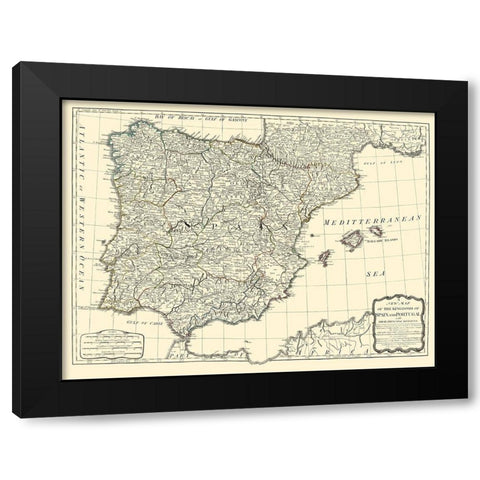 Kingdoms Spain Portugal - Sayer 1790 Black Modern Wood Framed Art Print with Double Matting by Sayer