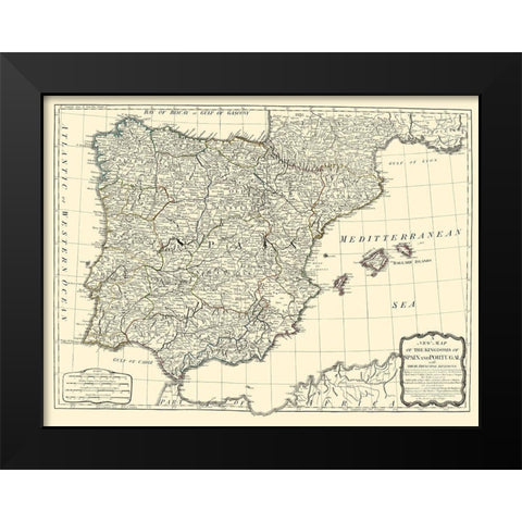 Kingdoms Spain Portugal - Sayer 1790 Black Modern Wood Framed Art Print by Sayer