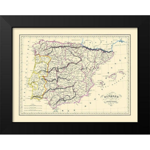 Spain Portugal - Andre 1836 Black Modern Wood Framed Art Print by Andre