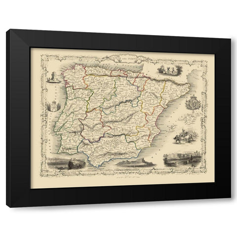 Spain Portugal - Martin 1851 Black Modern Wood Framed Art Print with Double Matting by Martin