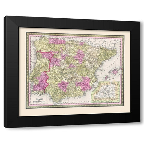 Spain Portugal - Cowperthwait 1850 Black Modern Wood Framed Art Print by Cowperthwait