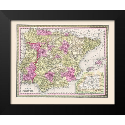 Spain Portugal - Cowperthwait 1850 Black Modern Wood Framed Art Print by Cowperthwait