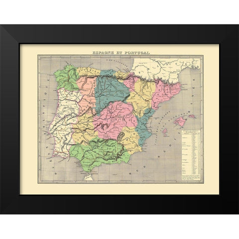 Spain Portugal - Goujon 1838 Black Modern Wood Framed Art Print by Goujon
