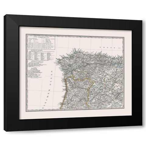 Spain Portugal - Perthes 1865 Black Modern Wood Framed Art Print by Perthes