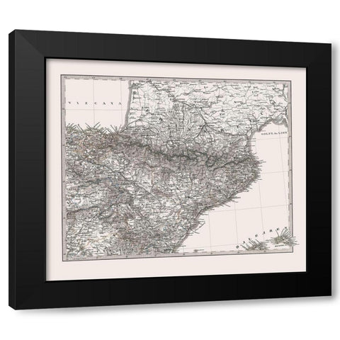 Northeast Spain Portugal - Perthes 1865 Black Modern Wood Framed Art Print with Double Matting by Perthes