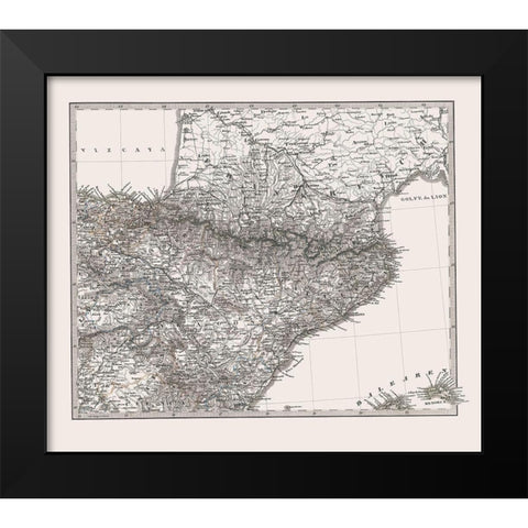 Northeast Spain Portugal - Perthes 1865 Black Modern Wood Framed Art Print by Perthes