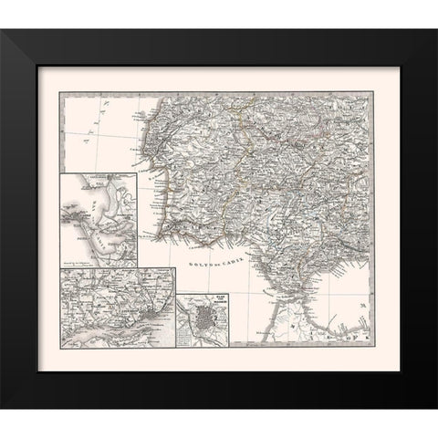 Southwest Spain Portugal - Perthes 1865 Black Modern Wood Framed Art Print by Perthes