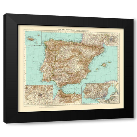 Spain Portugal - Touring Club Italiano 1929 Black Modern Wood Framed Art Print with Double Matting by Touring Club Italiano