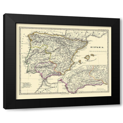 Hispania Iberian Peninsula - Perthes 1865 Black Modern Wood Framed Art Print with Double Matting by Perthes