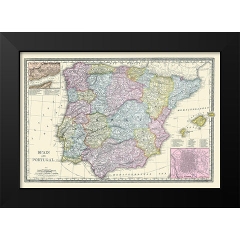 Spain Portugal - Rand McNally 1889 Black Modern Wood Framed Art Print by Rand McNally