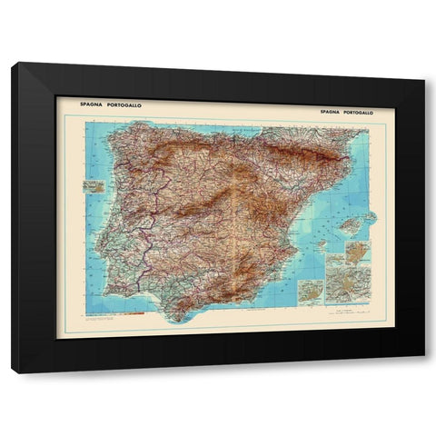 Spain Portugal - Di Agostini 1952 Black Modern Wood Framed Art Print with Double Matting by Di Agostini