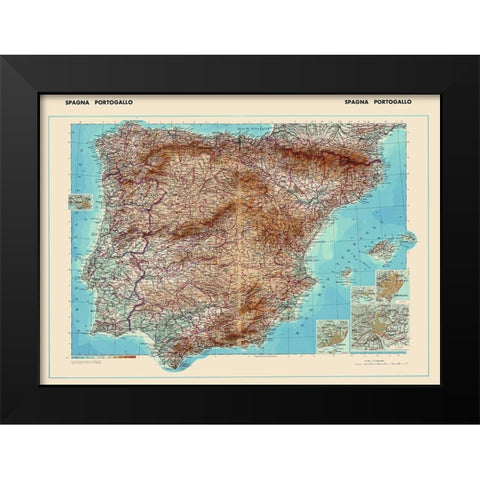 Spain Portugal - Di Agostini 1952 Black Modern Wood Framed Art Print by Di Agostini