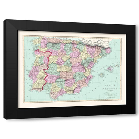 Spain Portugal - Williams 1873 Black Modern Wood Framed Art Print by Williams