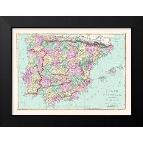Spain Portugal - Williams 1873 Black Modern Wood Framed Art Print by Williams
