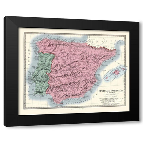 Spain Portugal - Stanford 1865 Black Modern Wood Framed Art Print with Double Matting by Stanford