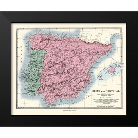 Spain Portugal - Stanford 1865 Black Modern Wood Framed Art Print by Stanford