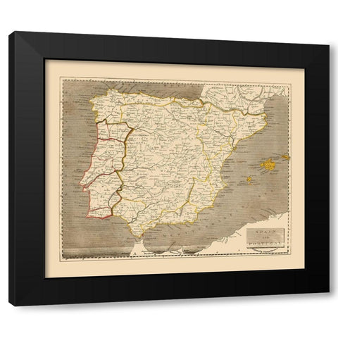 Spain Portugal - Thomas 1812 Black Modern Wood Framed Art Print with Double Matting by Thomas