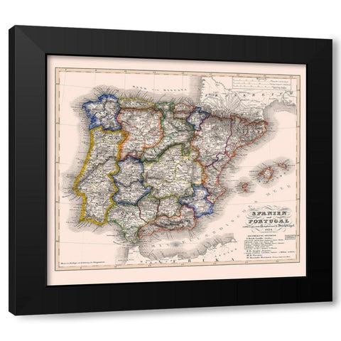 Spain Portugal - Perthes 1834 Black Modern Wood Framed Art Print by Perthes