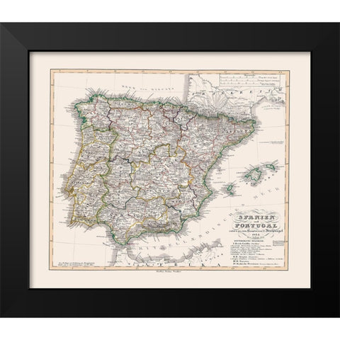 Spain Portugal - Perthes 1834 Black Modern Wood Framed Art Print by Perthes