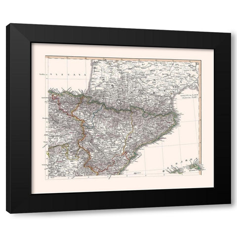 Northeast Spain - Perthes 1850 Black Modern Wood Framed Art Print with Double Matting by Perthes