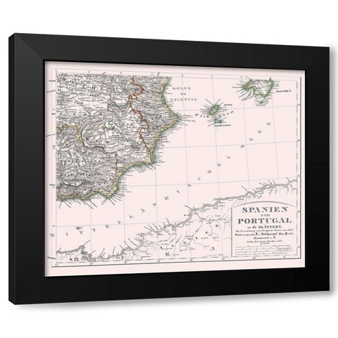 Southeast Spain Portugal - Perthes 1850 Black Modern Wood Framed Art Print with Double Matting by Perthes