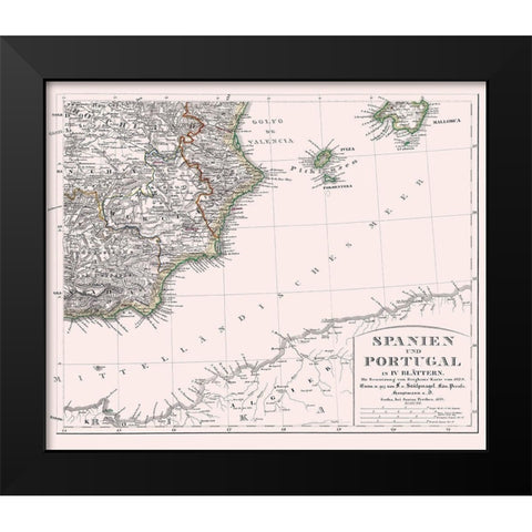 Southeast Spain Portugal - Perthes 1850 Black Modern Wood Framed Art Print by Perthes