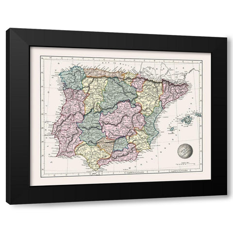 Spain Portugal - Arrowsmith 1825 Black Modern Wood Framed Art Print with Double Matting by Arrowsmith