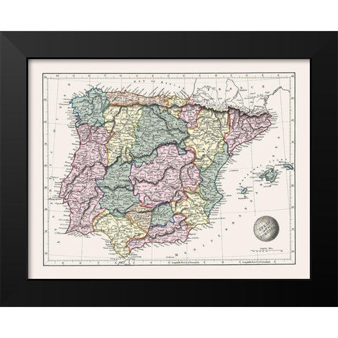 Spain Portugal - Arrowsmith 1825 Black Modern Wood Framed Art Print by Arrowsmith