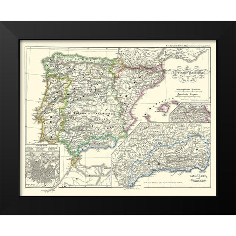 Spain Portugal - Perthes 1854 Black Modern Wood Framed Art Print by Perthes