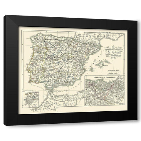 Spain Portugal - Perthes 1854 Black Modern Wood Framed Art Print with Double Matting by Perthes