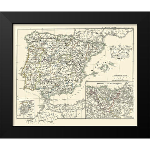 Spain Portugal - Perthes 1854 Black Modern Wood Framed Art Print by Perthes