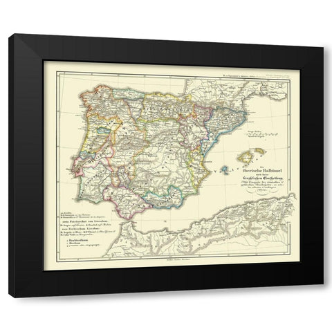 Spain Portugal - Perthes 1854 Black Modern Wood Framed Art Print by Perthes