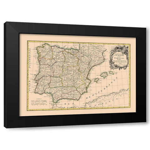 Spain Portugal - Lattre 1760 Black Modern Wood Framed Art Print by Lattre