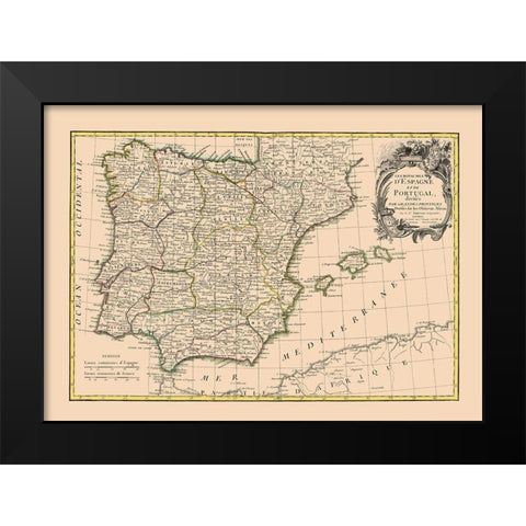 Spain Portugal - Lattre 1760 Black Modern Wood Framed Art Print by Lattre