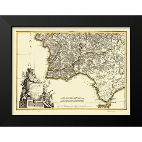 Spain Portugal - Lattre 1780 Black Modern Wood Framed Art Print by Lattre