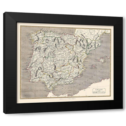 Spain Portugal - Kirkwood 1817 Black Modern Wood Framed Art Print with Double Matting by Kirkwood