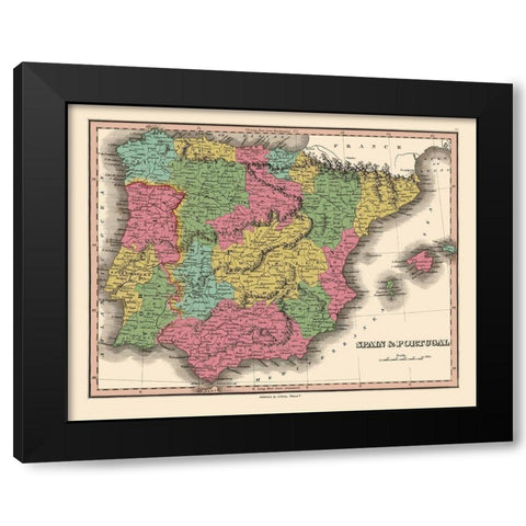Spain Portugal - Finley 1832 Black Modern Wood Framed Art Print with Double Matting by Finley