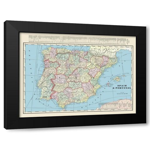Spain Portugal - Cram 1901 Black Modern Wood Framed Art Print by Cram