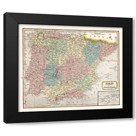 Spain Portugal - Oddy 1811 Black Modern Wood Framed Art Print by Oddy